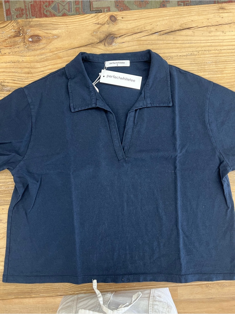 perfectwhitetee Navy Polo-Style Cropped Top